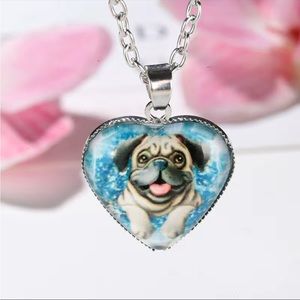 4/$12 Silver Heart Pug Dog Necklace